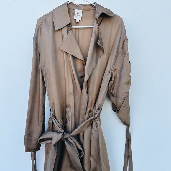Cinq a Sept Aziza Duster Coat Silky Trech Long Tan Camel Jacket Satin XS Small - Picture 6 of 13